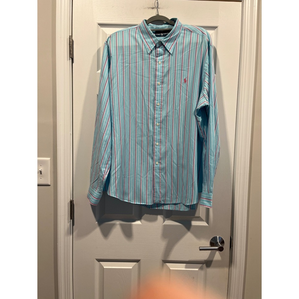 Ralph Lauren Mens XXL Striped Button Down Shirt Blue Pink‎ Purple Long Sleeve